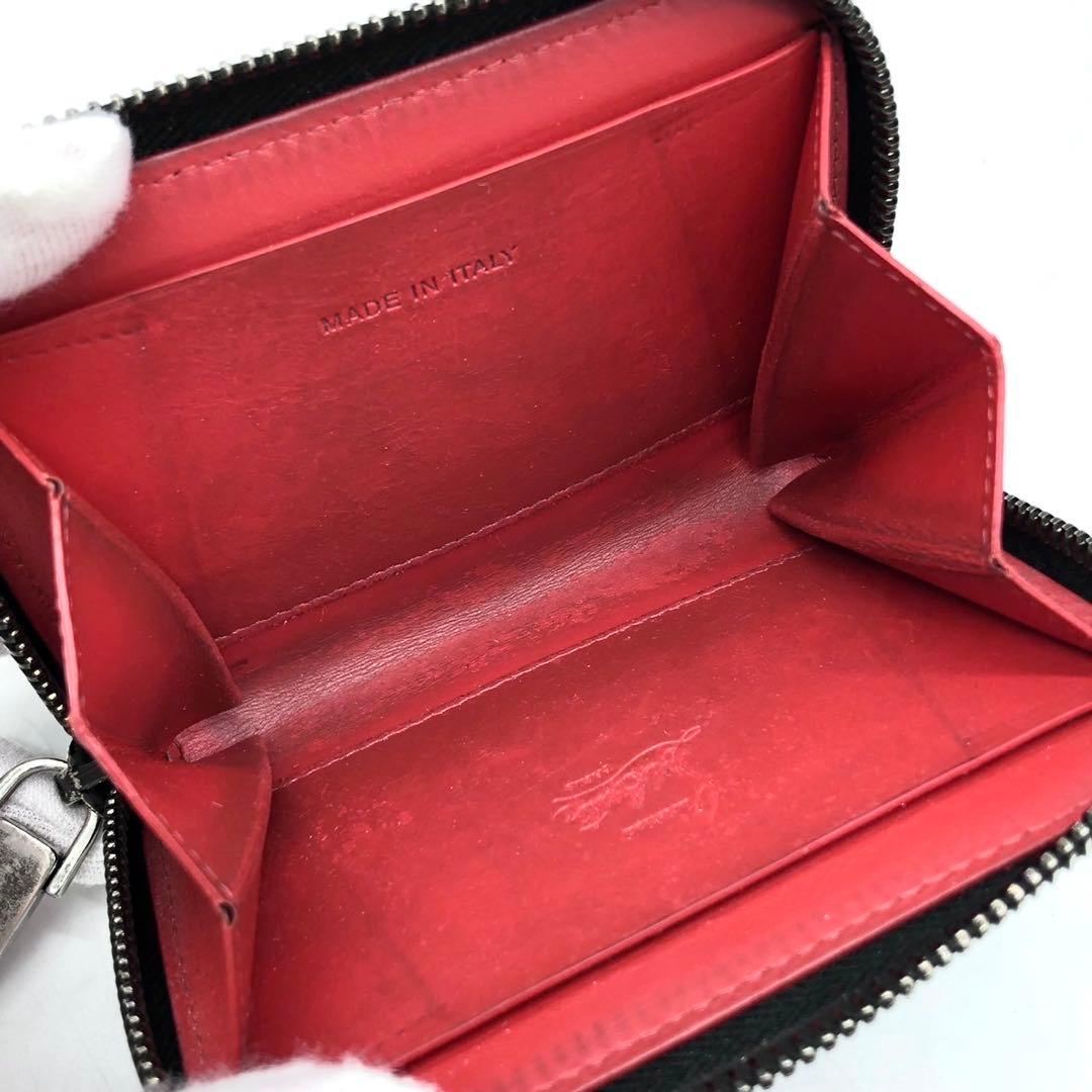 ルブタン ケース ミニウォレット ラウンドジップ スタッズ レザー 黒