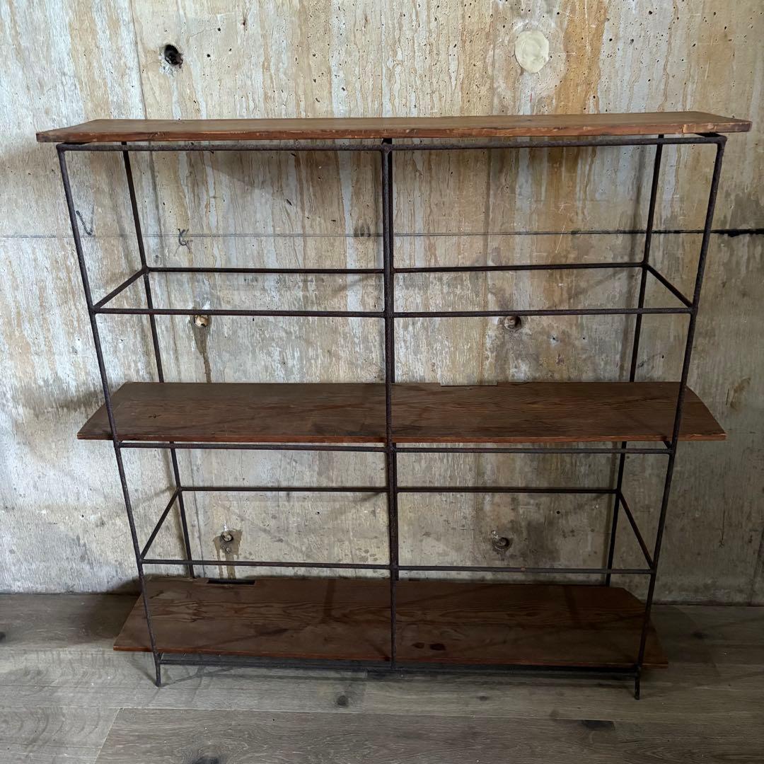 ヴィンテージ　オープンシェルフ　アイアンフレーム×古材　インダストリアル