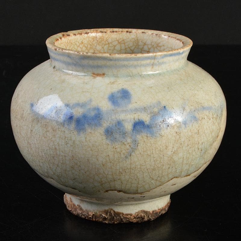 朝鮮美術　李朝　高麗白磁　染付　花文　小壷　M　R7500