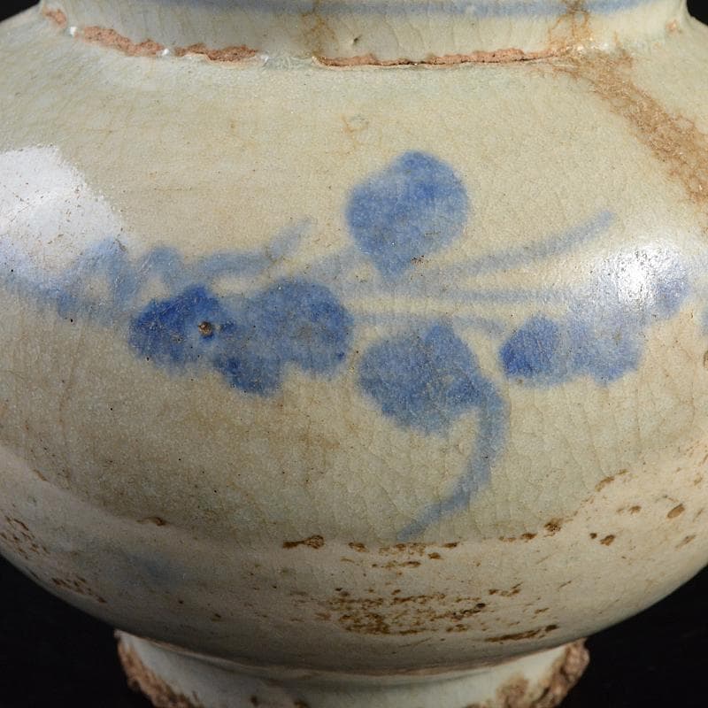 朝鮮美術　李朝　高麗白磁　染付　花文　小壷　M　R7500