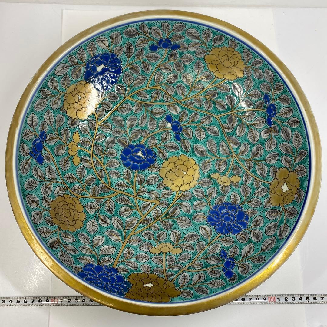 天保3年　古伊万里　極彩色　牡丹文　大皿　木箱付　タエオ　東さ7-0202☆2F