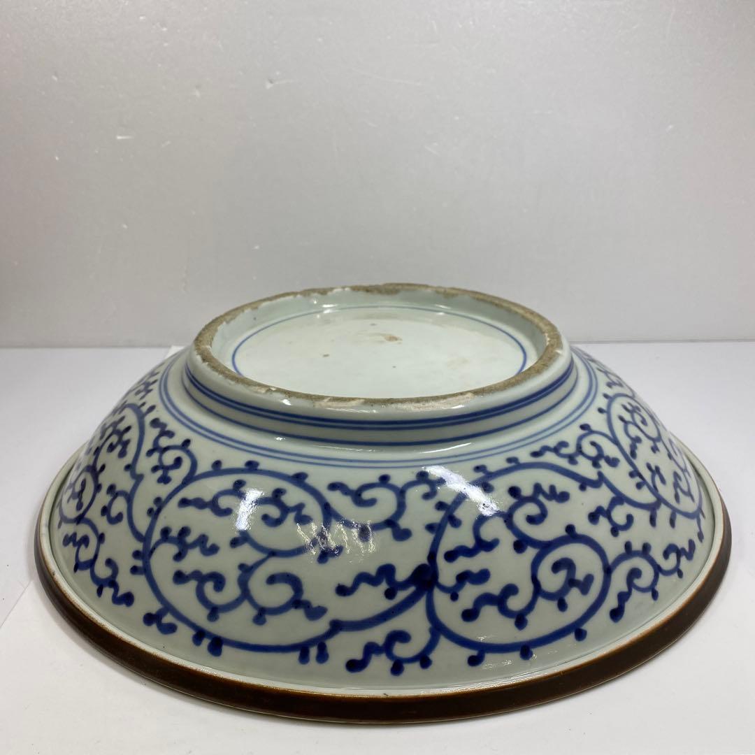 天保3年　古伊万里　極彩色　牡丹文　大皿　木箱付　タエオ　東さ7-0202☆2F