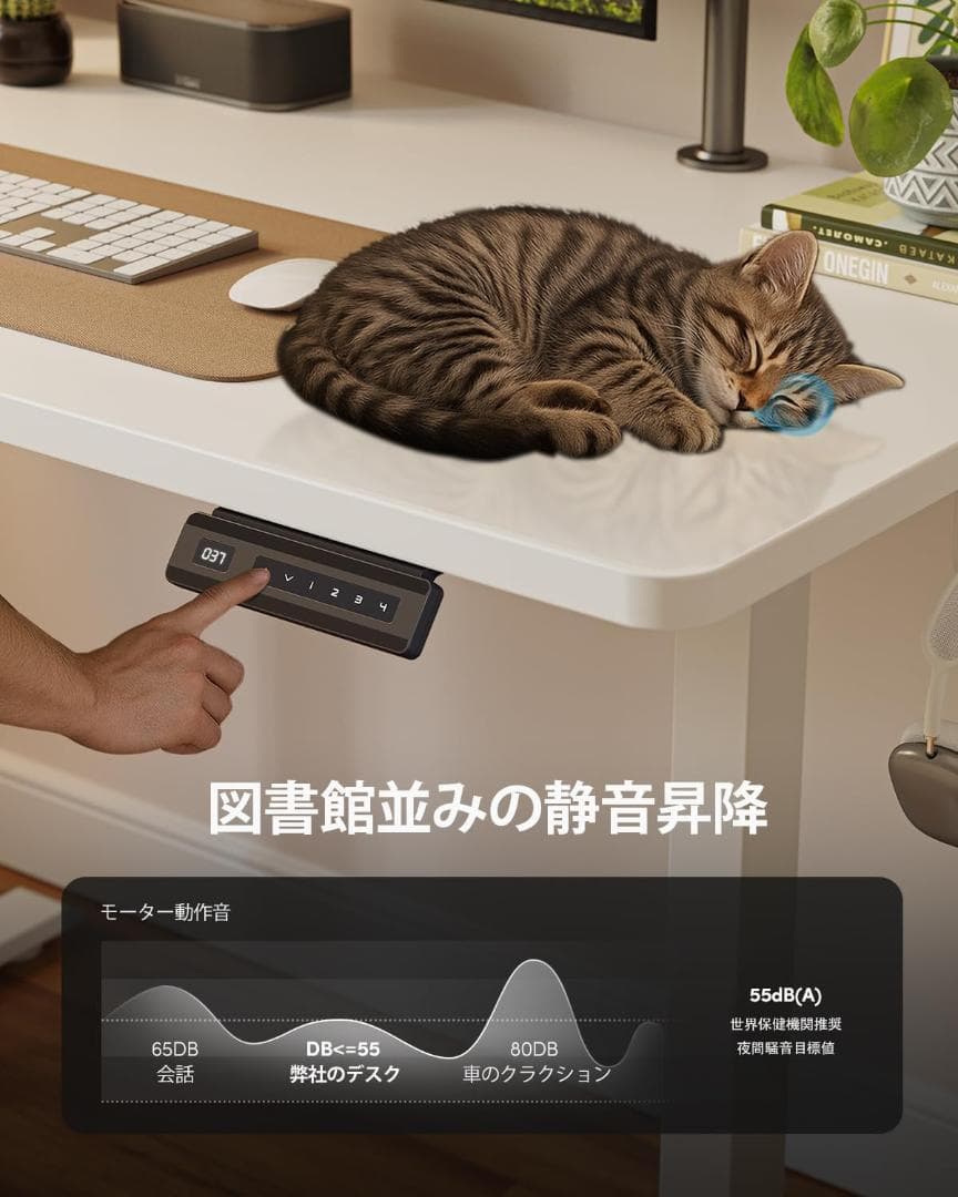 電動昇降デスク ホワイト 80cm x 50cm x 72-118cm 新品