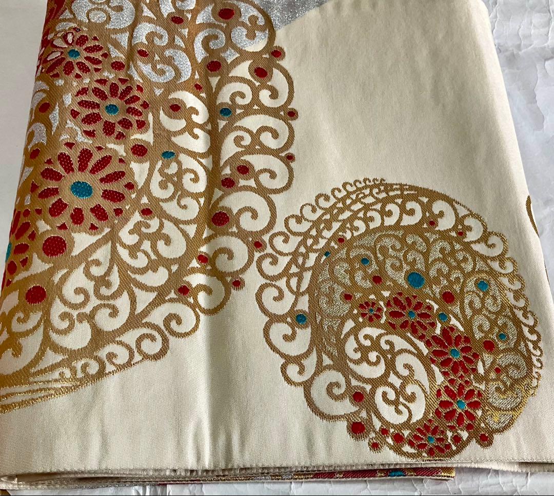 【美品】ふりふ振袖＊希少　青と赤のストライプ 花柄 金線あり