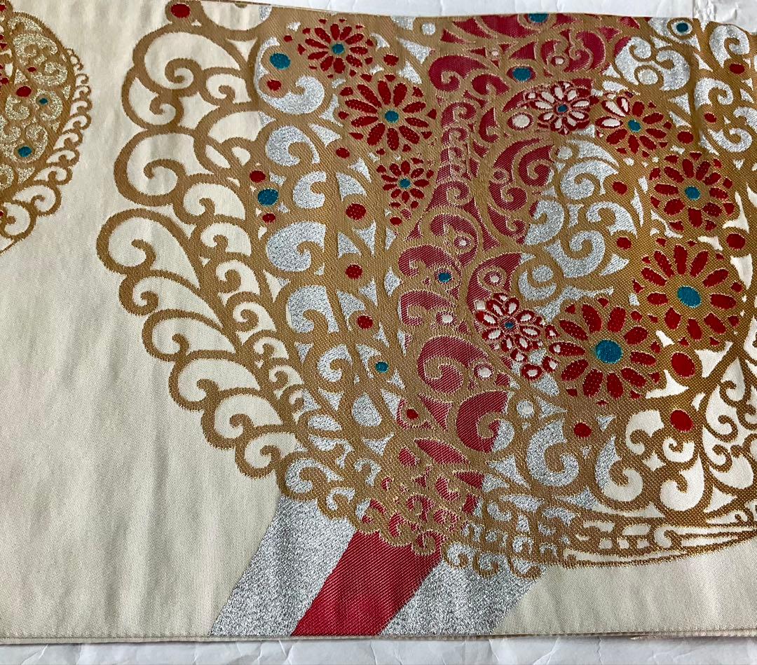 【美品】ふりふ振袖＊希少　青と赤のストライプ 花柄 金線あり