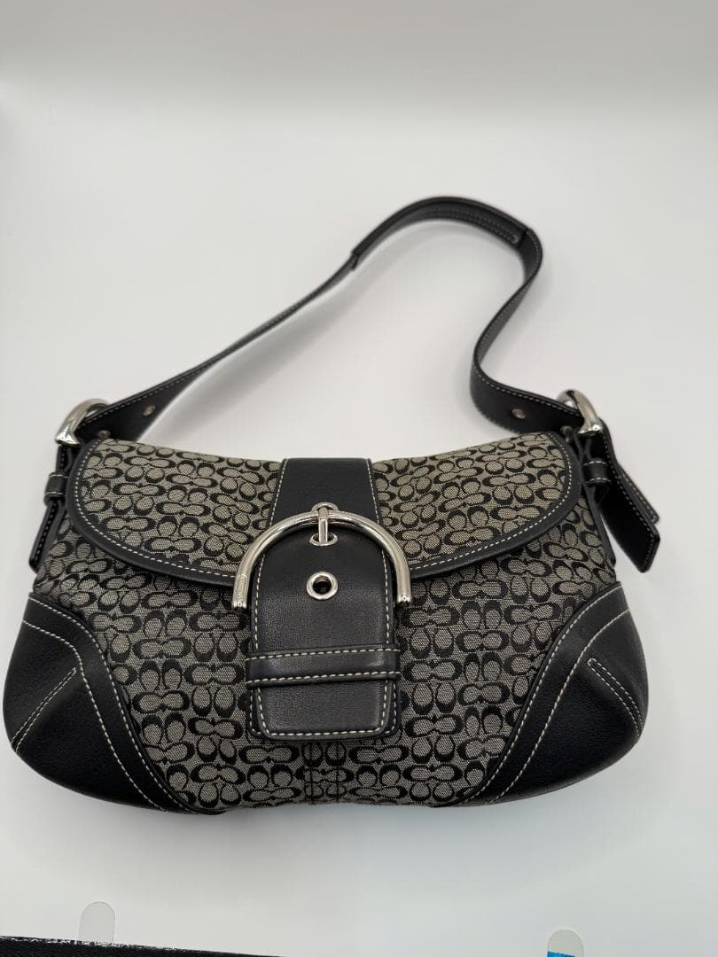 【美品】COACH コーチ SOHO ワンショルダー バッグ シグネチャー 黒