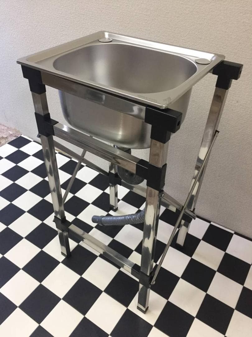 ステンレス製簡易流し台 シンク 　角パイプ脚付き 洗い桶　ガーデニングシンク