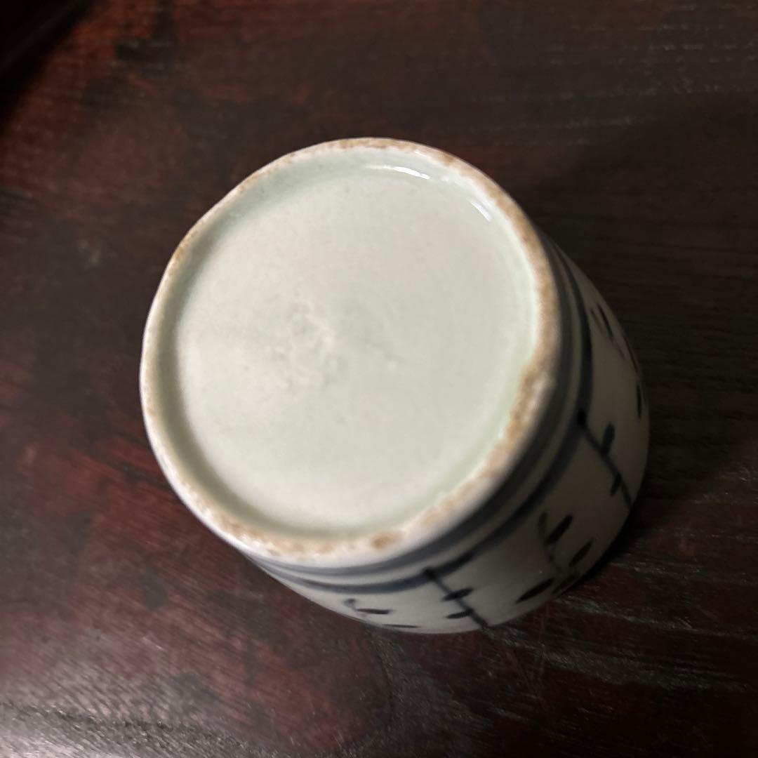 古伊万里染付　格子縞　蔓草文　②蕎麦猪口　江戸初期前期　アンティーク　白磁　李朝