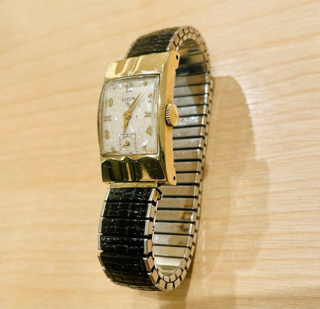 ELGIN ヴィンテージ手巻き時計 ゴールド/ブラック［稼動品］手巻き
