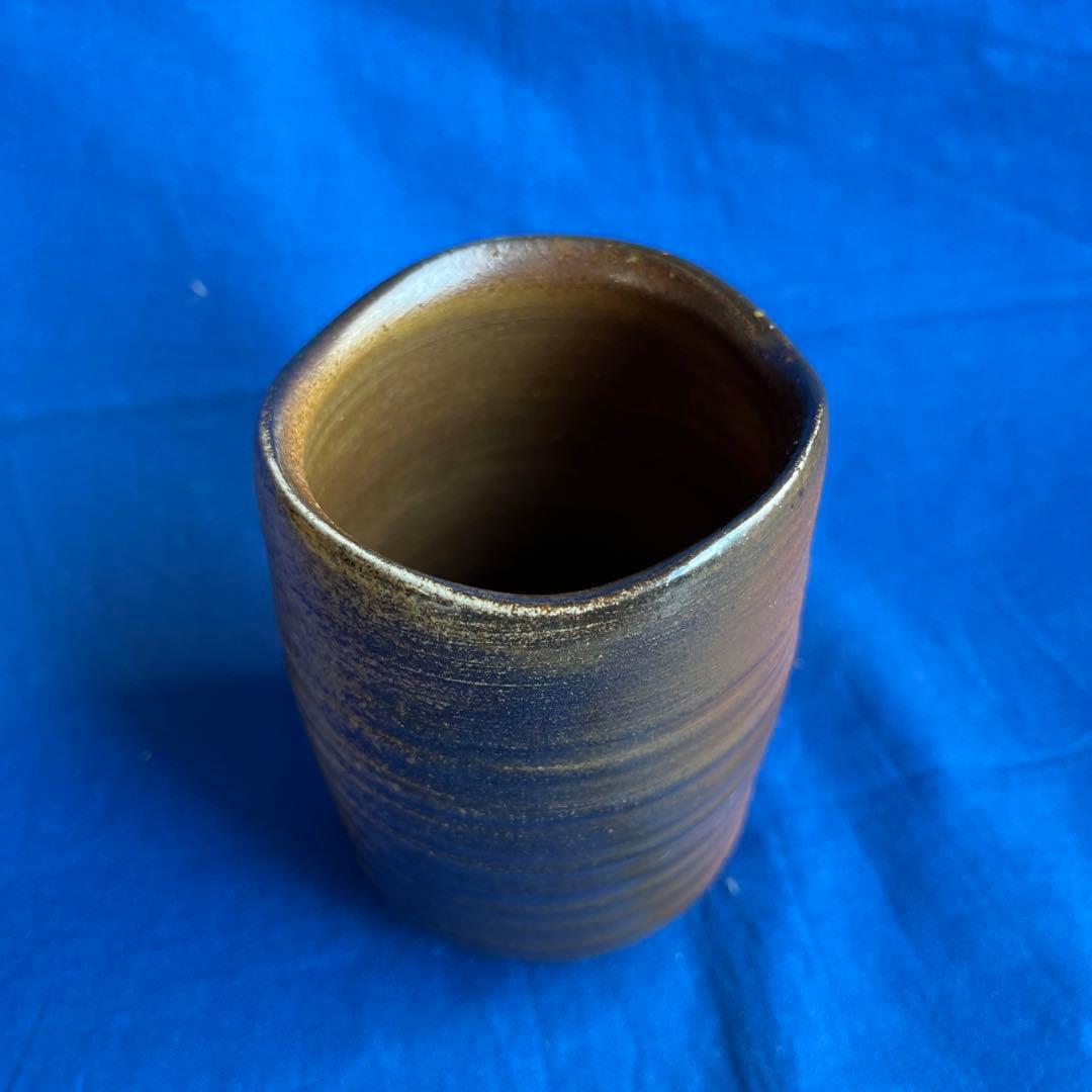 沖縄 琉球南蛮焼 松島朝義 [南蛮焼締 湯呑] 共箱 在銘 壺屋焼