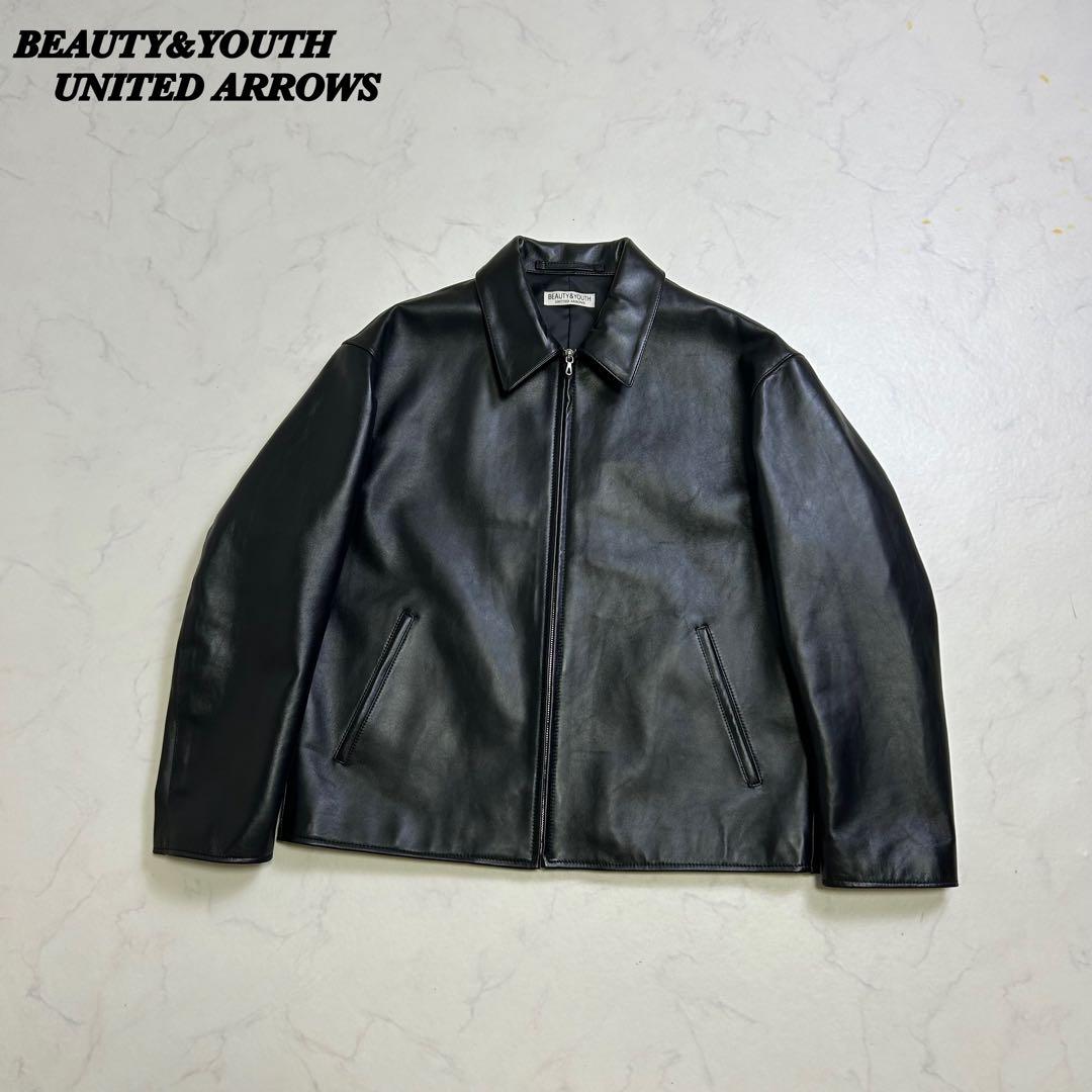 【美品】25AW ユナイテッドアローズ シープレザー ジップ ブルゾン 黒 XL