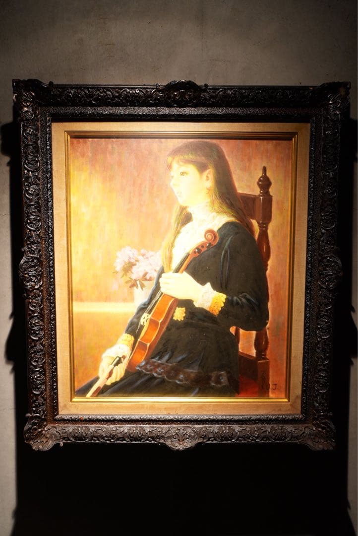 鶴村義美【バイオリンの女】肉筆写実画