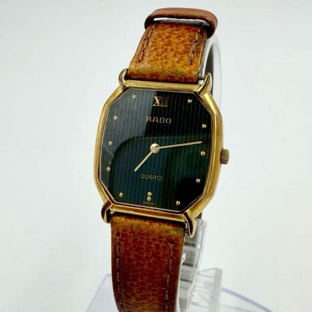 【新品電池】RADO オクタゴン ゴールド ブラック文字盤 ビンテージ 腕時計