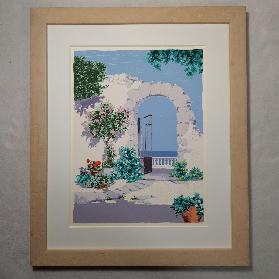 サルボ シルクスクリーン 版画 額装品 風景画 エーゲ海 フレーム付き