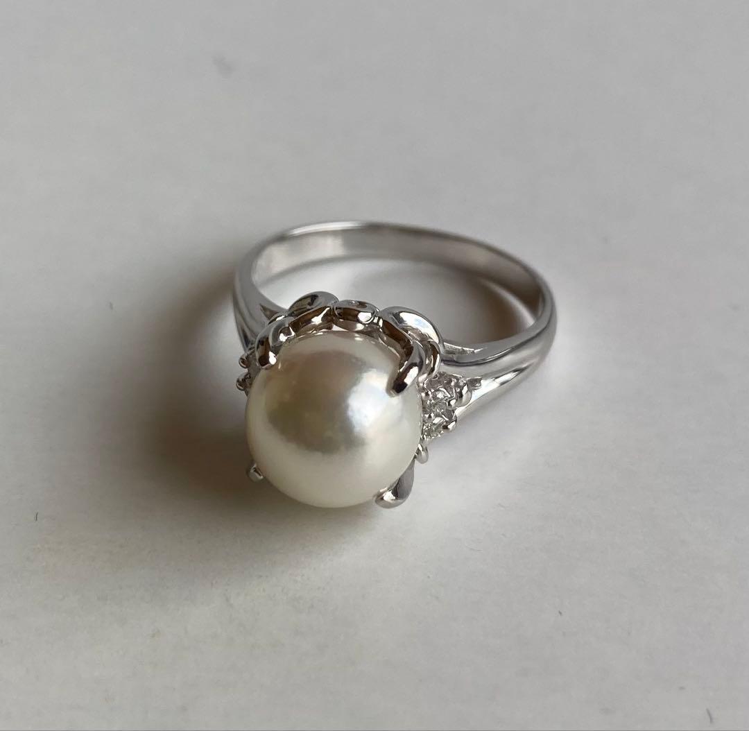 本真珠　パールリングPt900 脇ダイヤ　8.75mm 11.5号　未使用 ❤︎