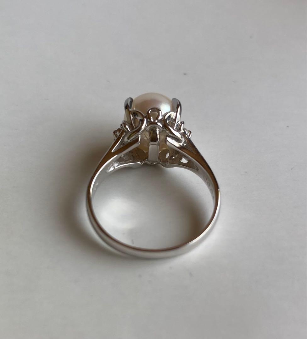 本真珠　パールリングPt900 脇ダイヤ　8.75mm 11.5号　未使用 ❤︎