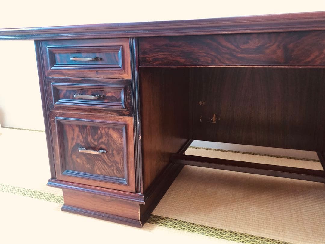 特大サイズ アンティーク書斎机 本体のみの組み立て 強化ガラス付き！