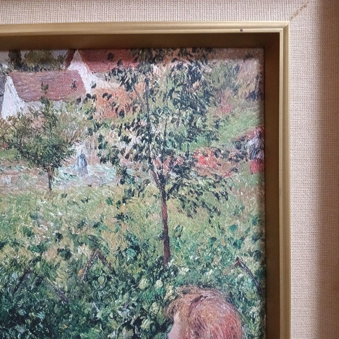 希少品 カミーユピサロ 絵画井戸端の女と子供 アート名画 木製 フレーム付き