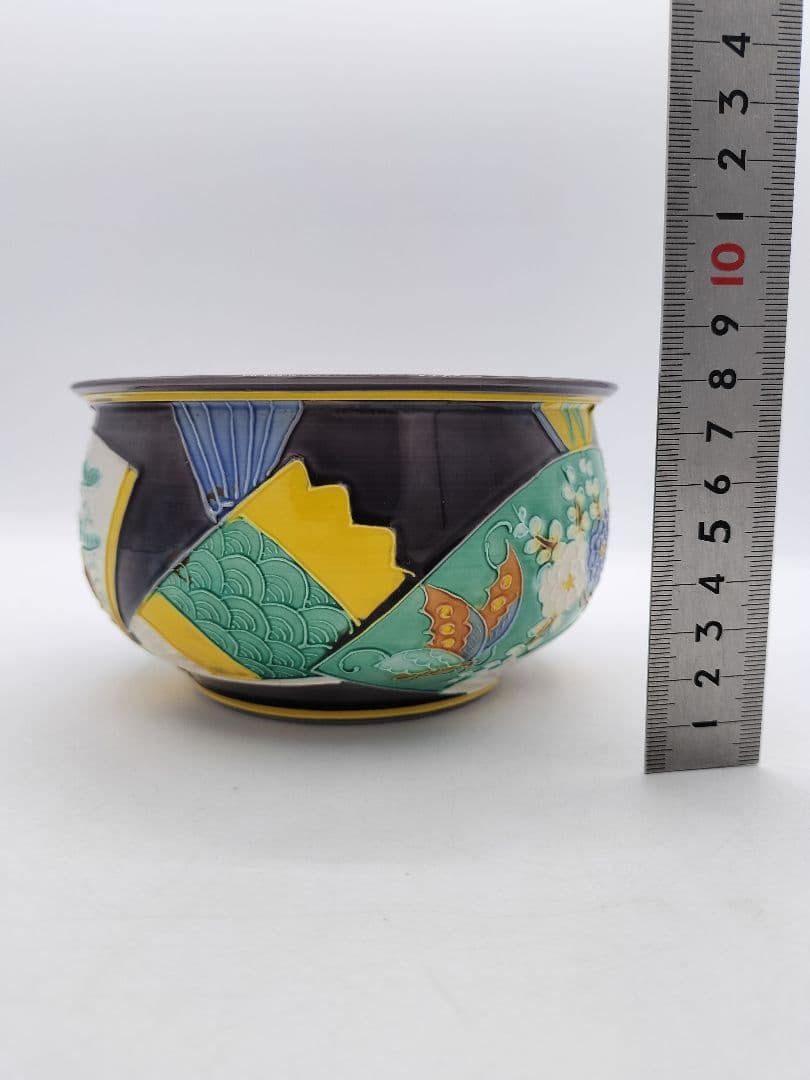 c565 皆具 紫交趾 扇面 平安清鳳 木箱 茶道具 古物