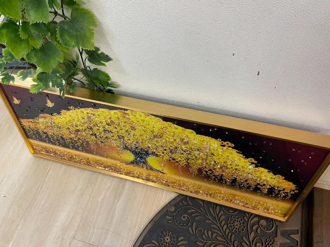水晶絵　アートパネル　金のなる木　金運　クリスタル　立体　絵画　アート　ゴールド