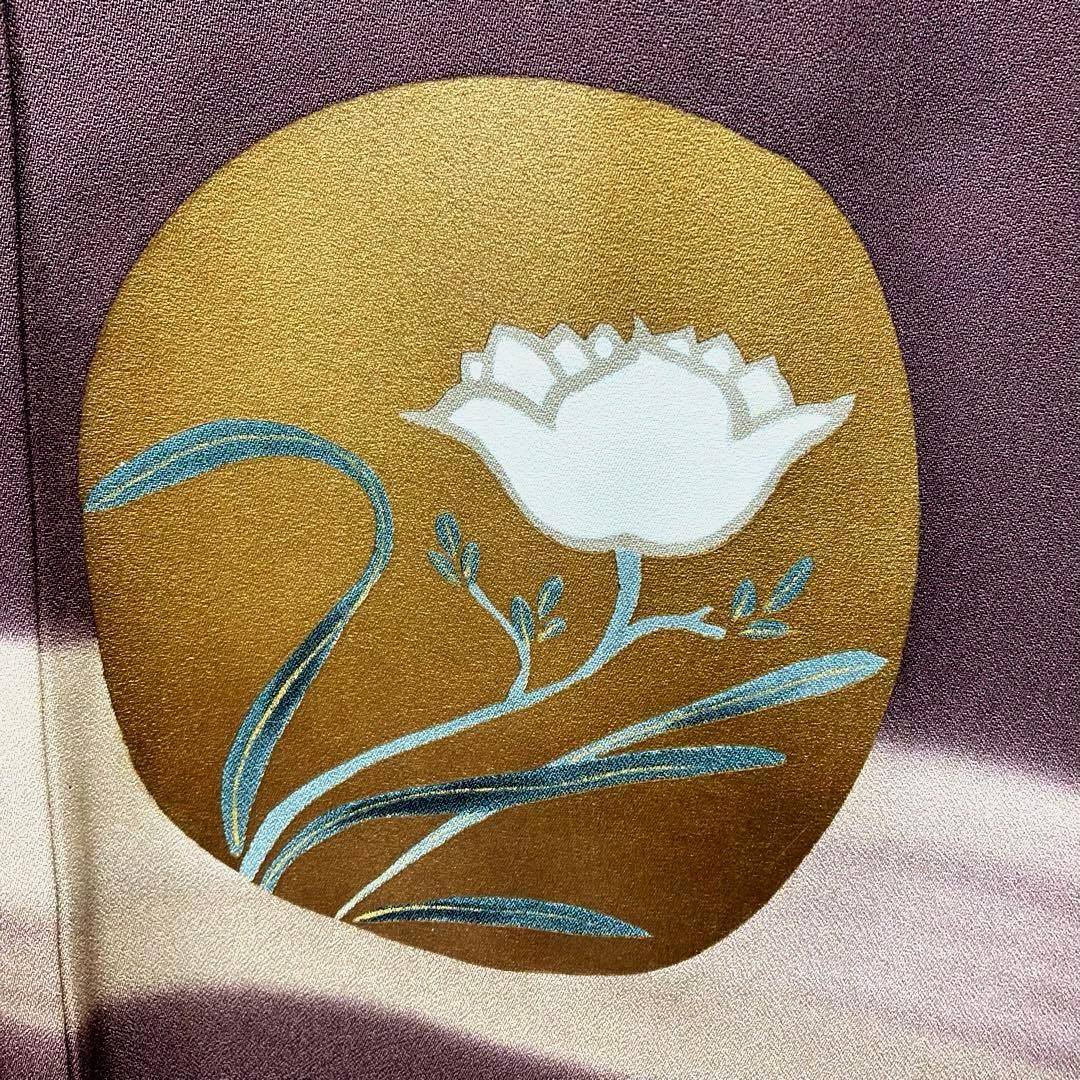 ZF-1348 訪問着 作家物 落款 モダン ハイセンス 正絹 共八掛 小豆色