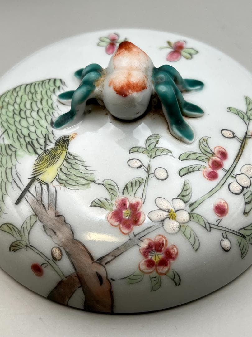 【海】粉彩茶壺　花鳥文　時代　骨董品 時代品 中国美術