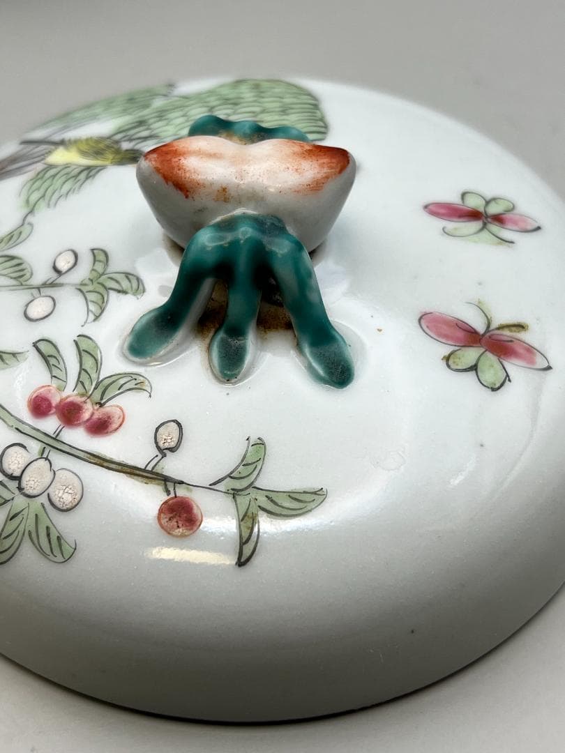 【海】粉彩茶壺　花鳥文　時代　骨董品 時代品 中国美術