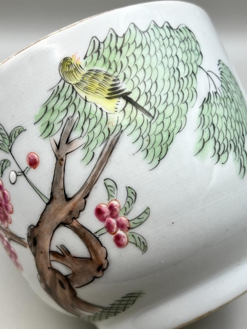 【海】粉彩茶壺　花鳥文　時代　骨董品 時代品 中国美術