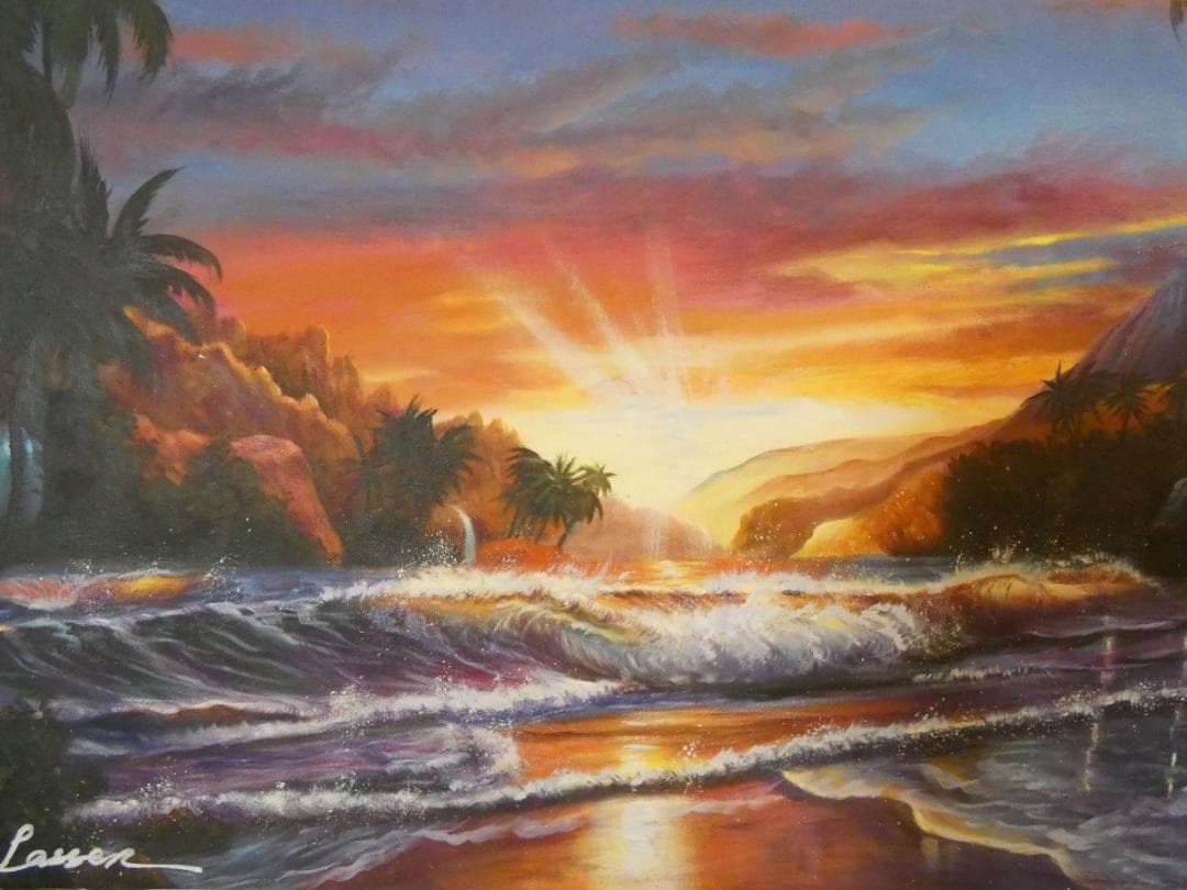 taku　アメリカ 大型油絵 クリスチャン・ラッセン【風景】額付き 手描き