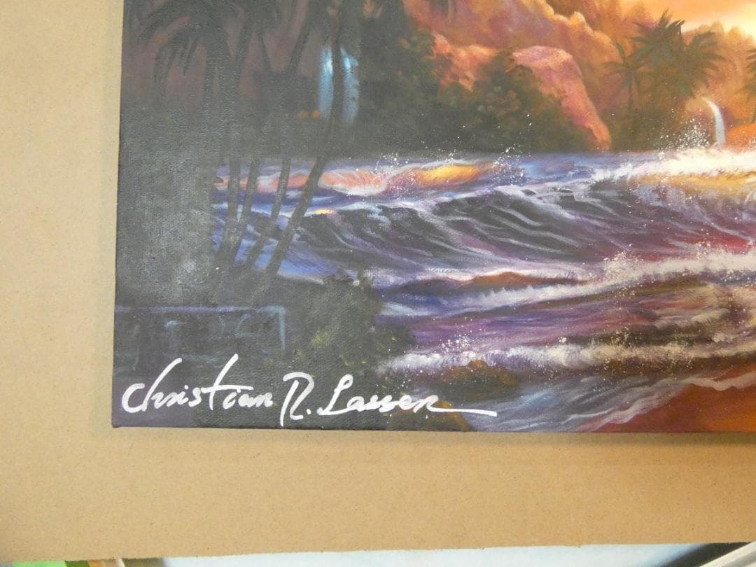 taku　アメリカ 大型油絵 クリスチャン・ラッセン【風景】額付き 手描き