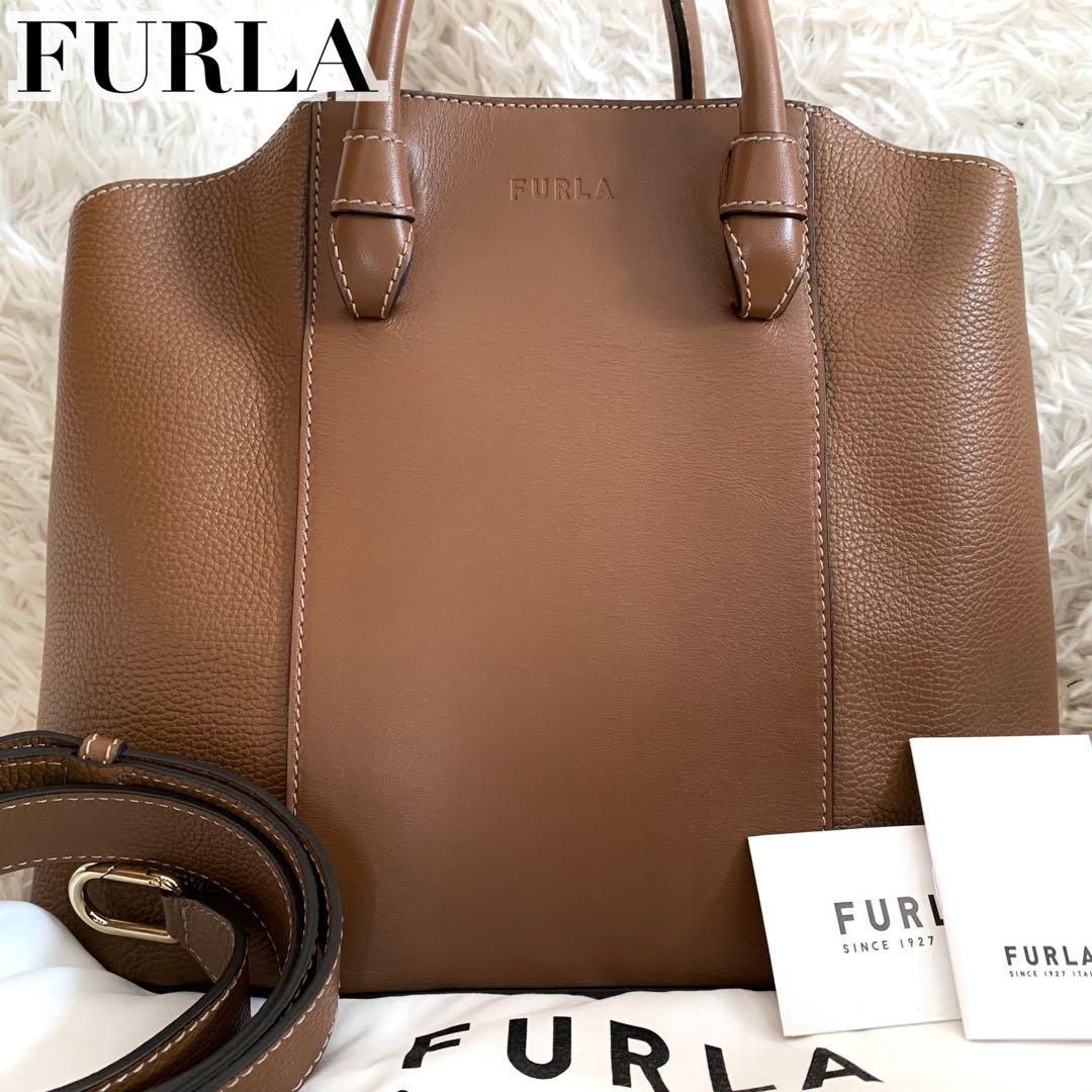 極美品✨フルラ 現行 ハンドバッグ 2way ミアステラ オールレザー キャメル