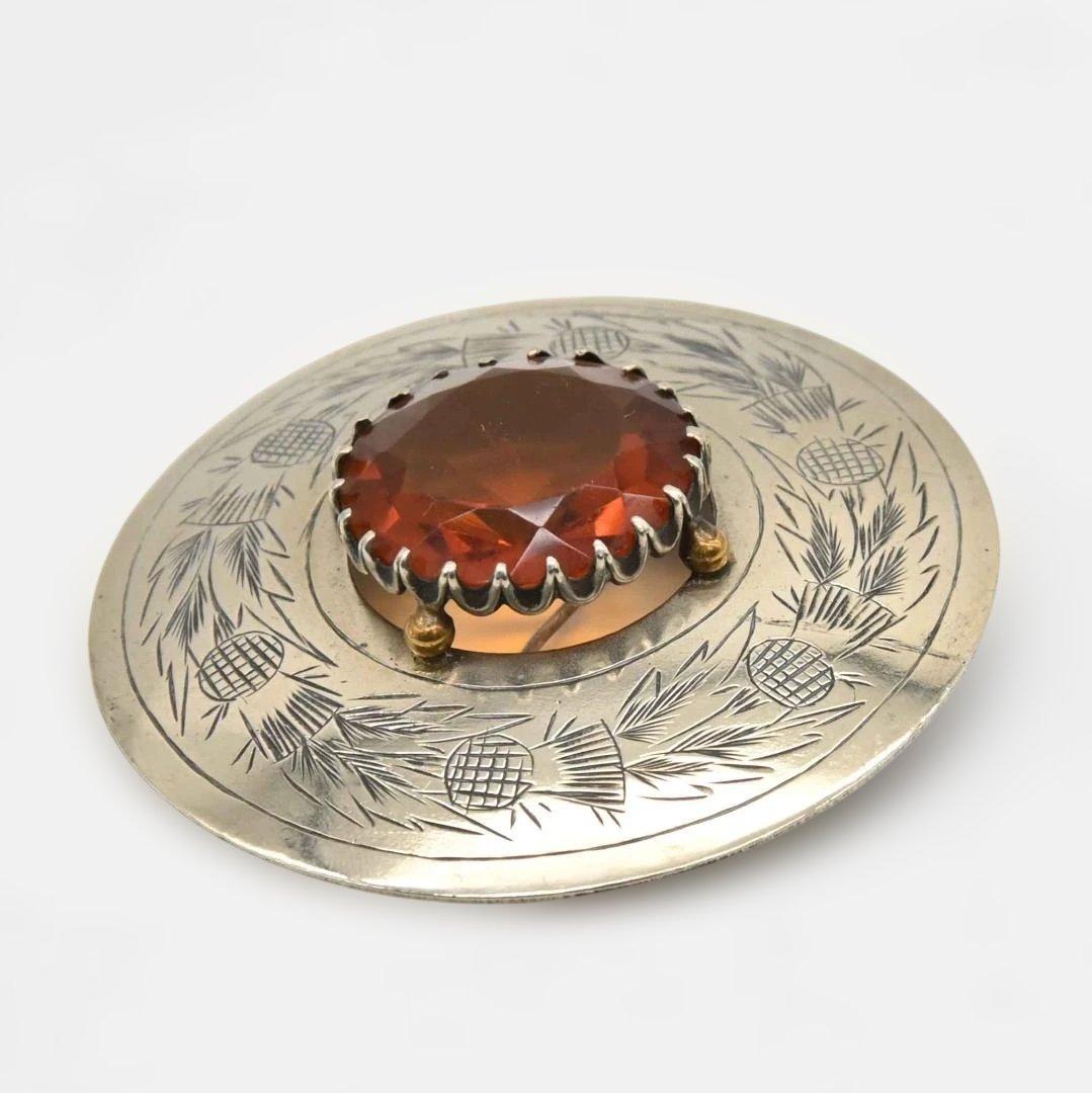 スコティッシュブローチ　キルトの留め具　アザミ模様、水晶　英国　s2281