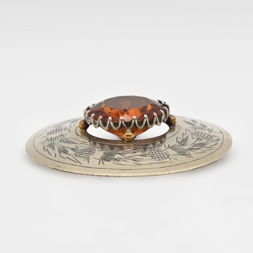 スコティッシュブローチ　キルトの留め具　アザミ模様、水晶　英国　s2281