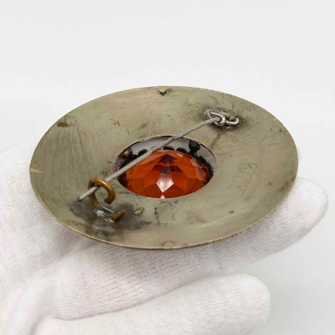 スコティッシュブローチ　キルトの留め具　アザミ模様、水晶　英国　s2281