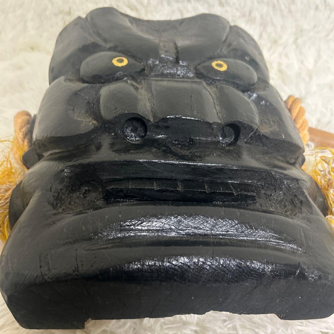 【美品】釜神様　神面　お面　木彫り　大サイズ　能面　工芸　古民家　壁掛け　守り神