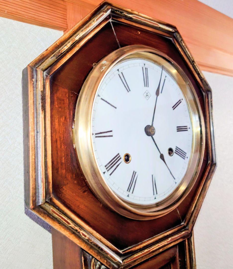 〈完動・美品〉アンソニア　八角合長ゼンマイ振り子時計　アンティーク古時計