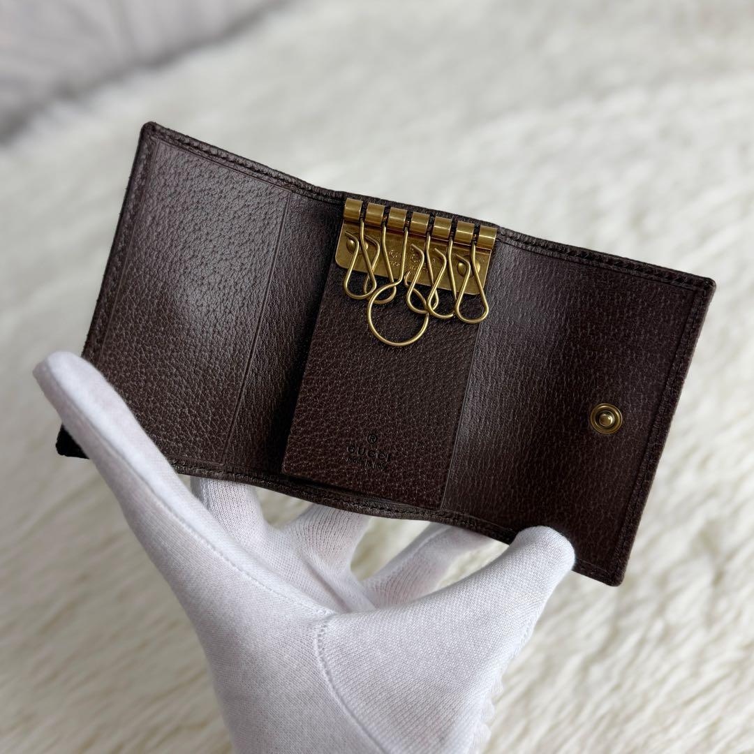 新品♡保存袋♡箱付♡グッチ GGマーモント シェリーライン 6連キーケース