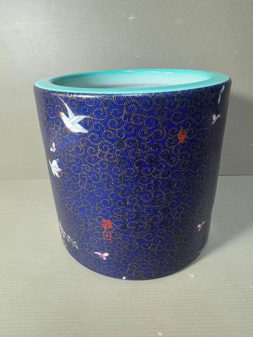 2363 中国骨董　大清乾隆年製銘　花鳥文　火鉢　時代物