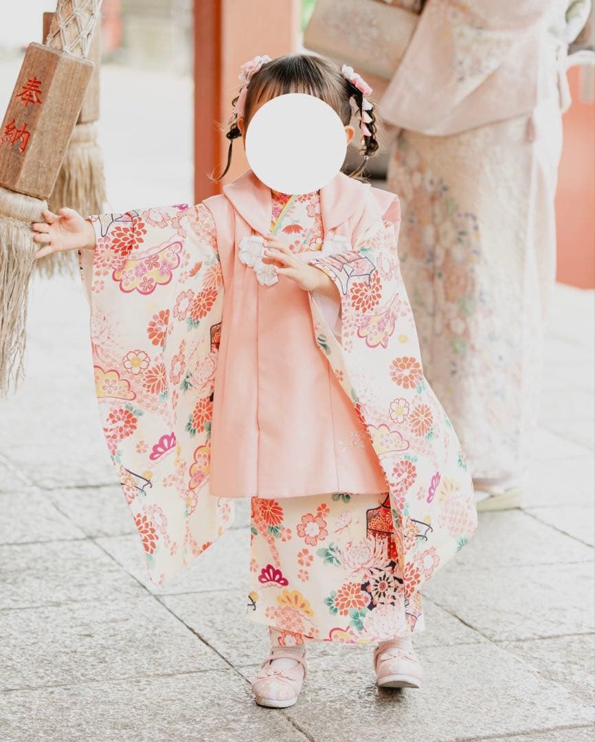 キャサリンコテージ　いにしえ華車黄×桃被布七五三髪飾り　七五三草履　髪飾りセット