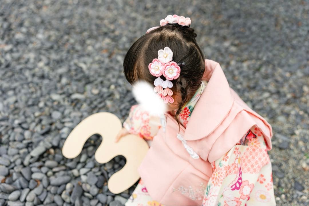 キャサリンコテージ　いにしえ華車黄×桃被布七五三髪飾り　七五三草履　髪飾りセット
