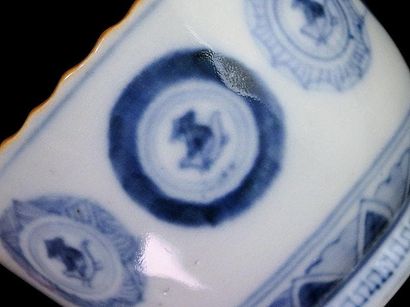 古伊万里　染付　丸紋に赤壁の賦の図　向付　５客　E880AS-fbsp