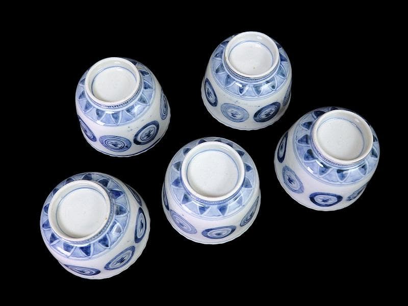 古伊万里　染付　丸紋に赤壁の賦の図　向付　５客　E880AS-fbsp