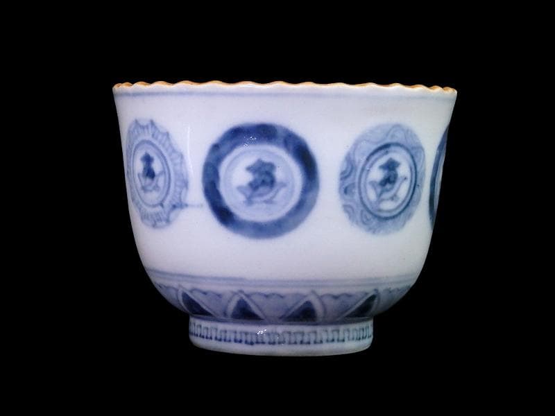 古伊万里　染付　丸紋に赤壁の賦の図　向付　５客　E880AS-fbsp