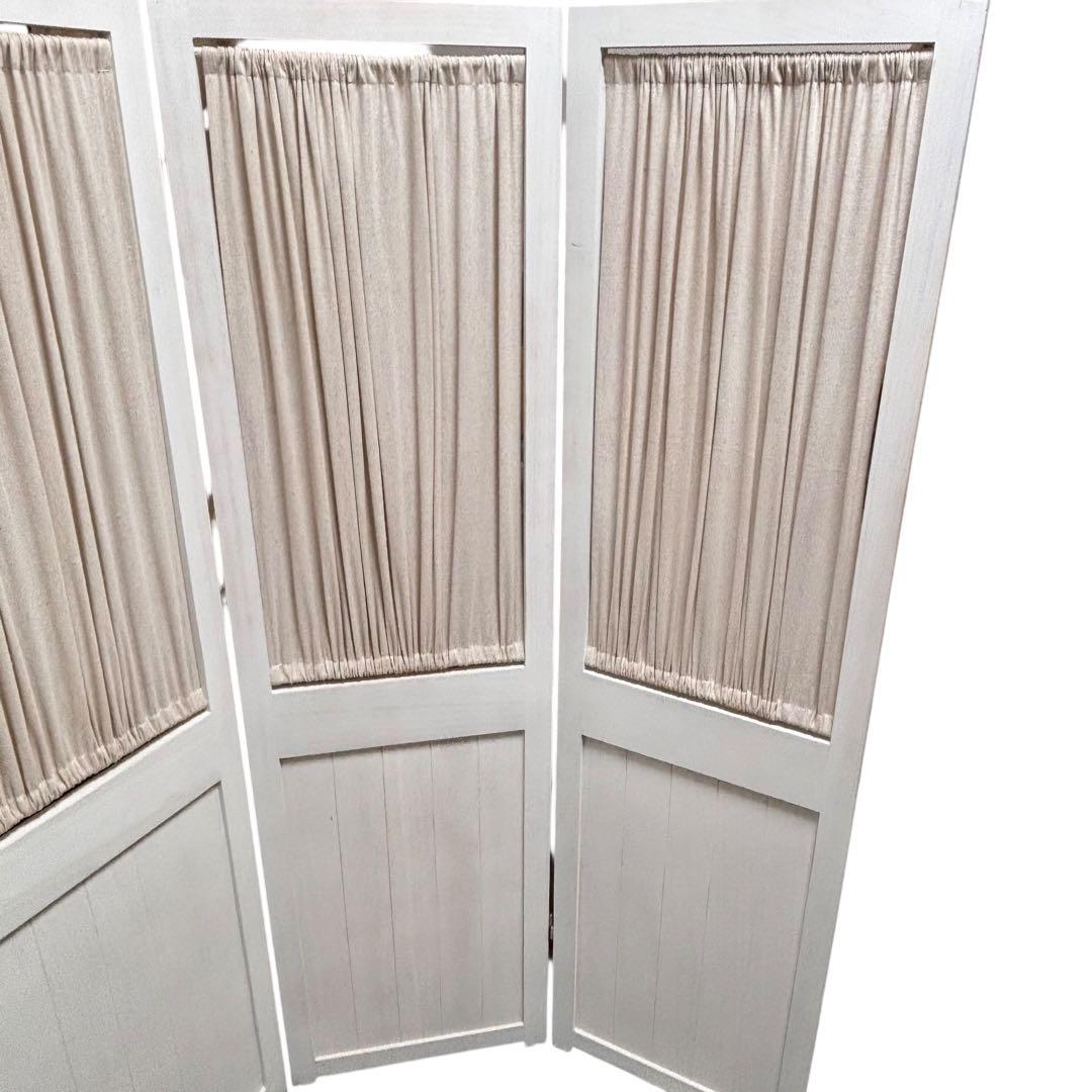 4連 パーテーション 木製 ホワイト 布張り スクリーン 間仕切り 折りたたみ式