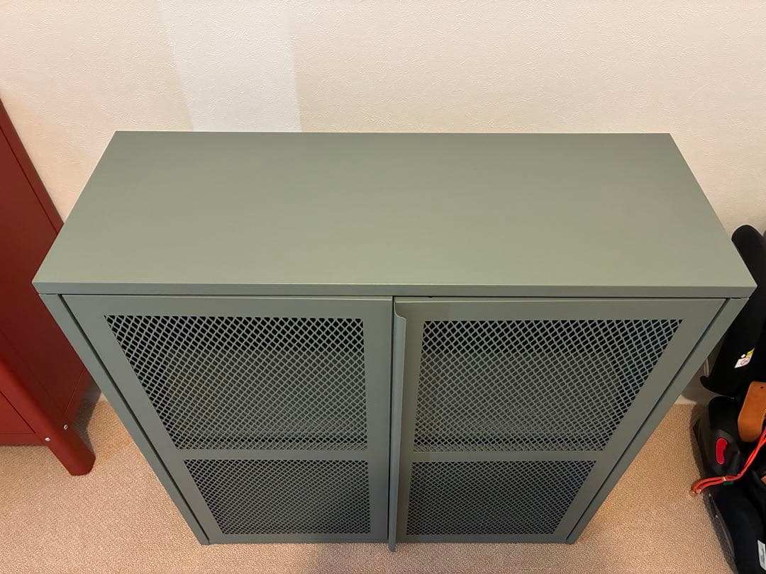 IKEA IVAR イーヴァル キャビネット 扉付, グレーグリーン メッシュ