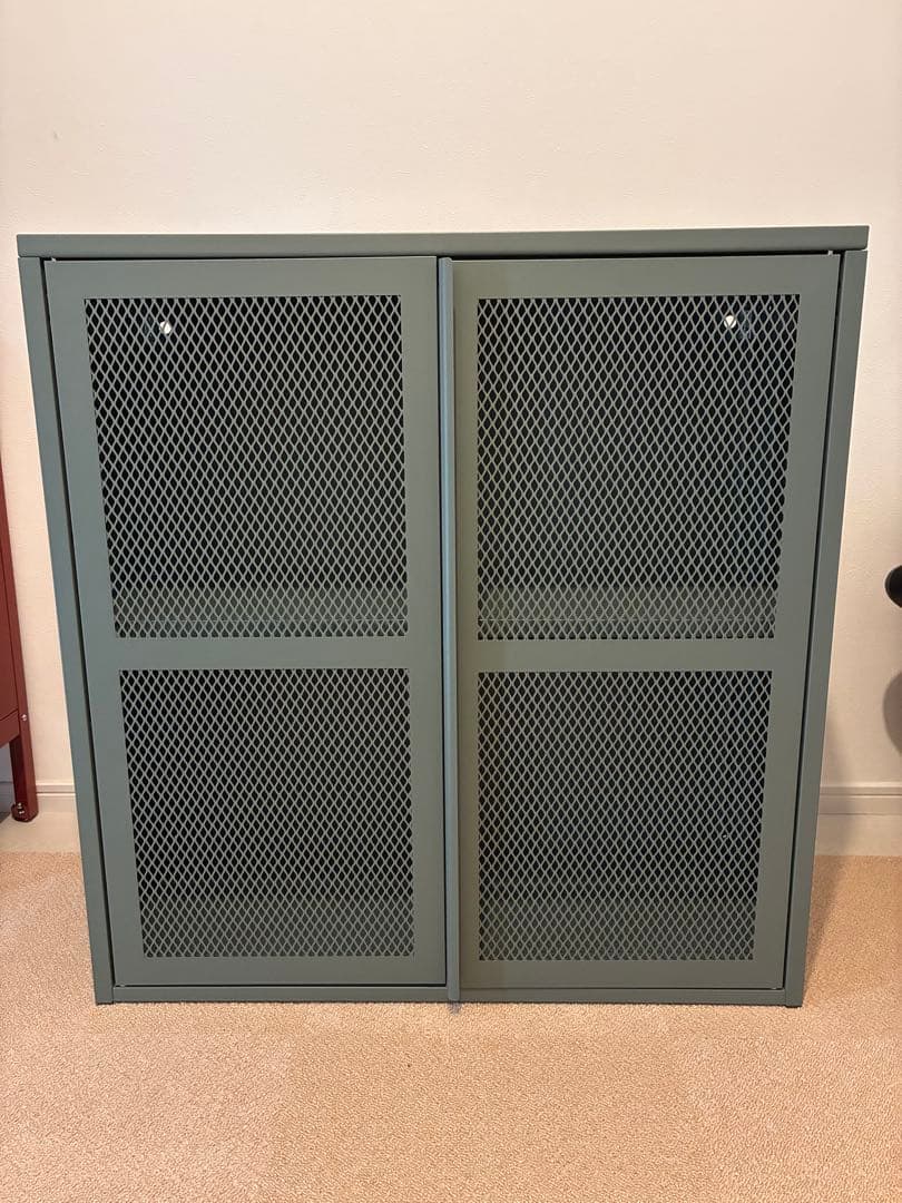 IKEA IVAR イーヴァル キャビネット 扉付, グレーグリーン メッシュ