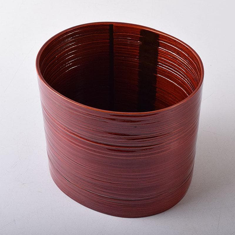 茶道具　伝統工芸　飛騨紅春慶塗　へぎ板曲建水　共箱　C　7863