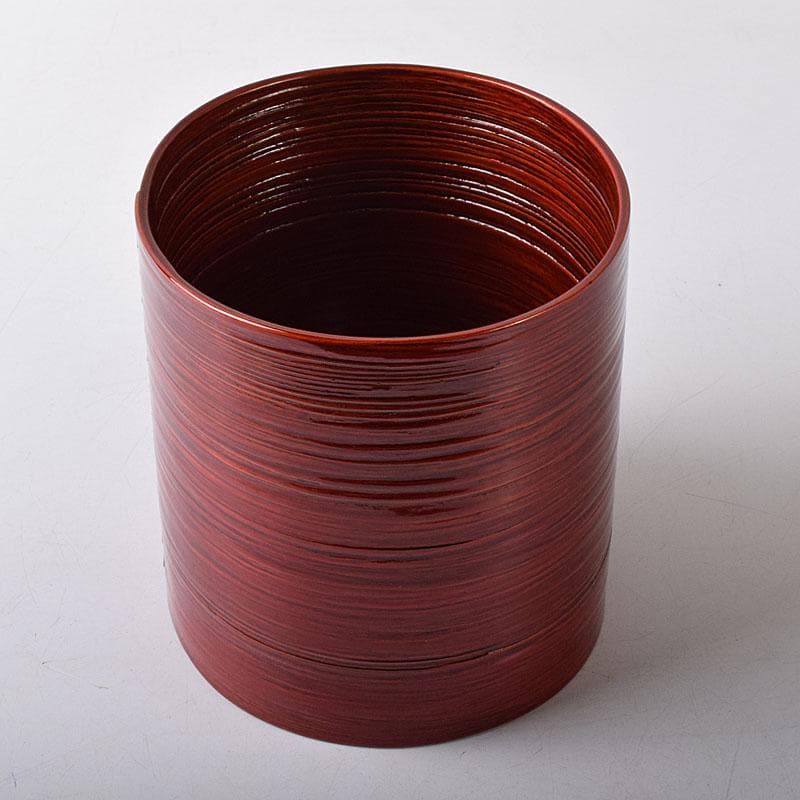 茶道具　伝統工芸　飛騨紅春慶塗　へぎ板曲建水　共箱　C　7863