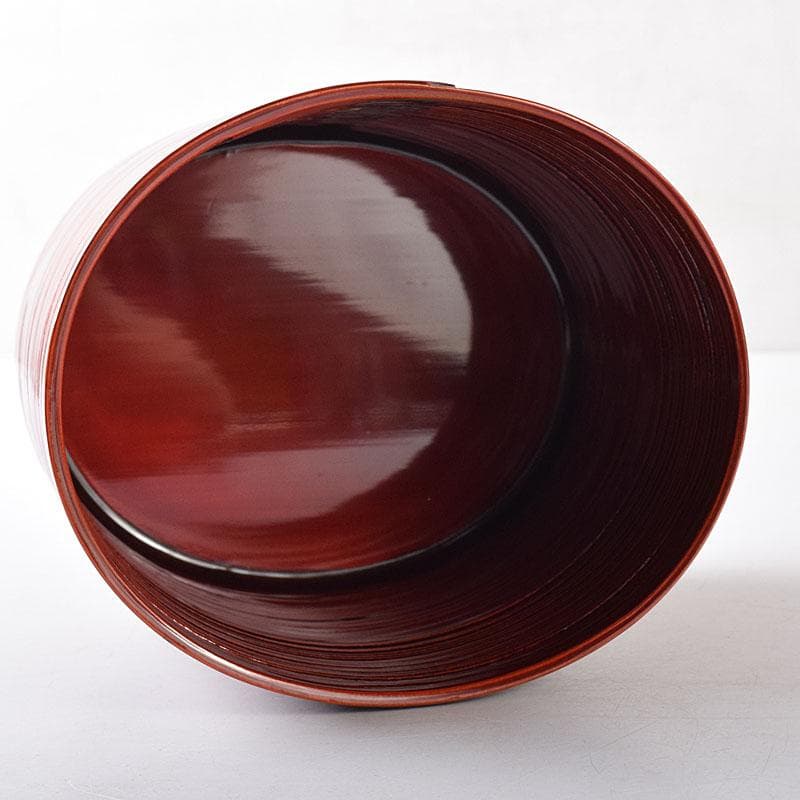 茶道具　伝統工芸　飛騨紅春慶塗　へぎ板曲建水　共箱　C　7863