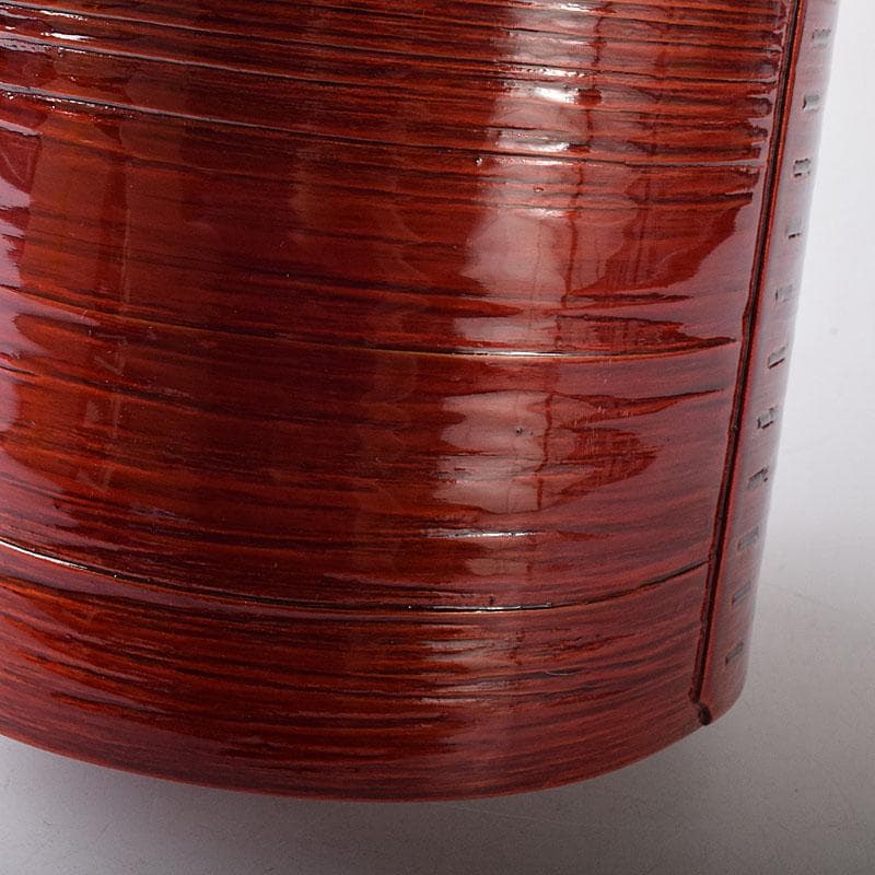 茶道具　伝統工芸　飛騨紅春慶塗　へぎ板曲建水　共箱　C　7863